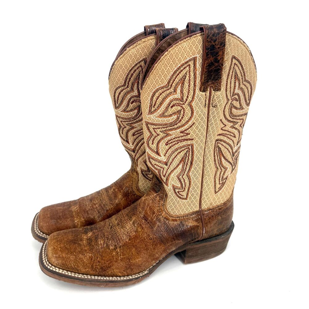 Nocona Boots Women Cowboy Brown Tan Leather Square Toe Western Rodeo Cowgirl 7.5